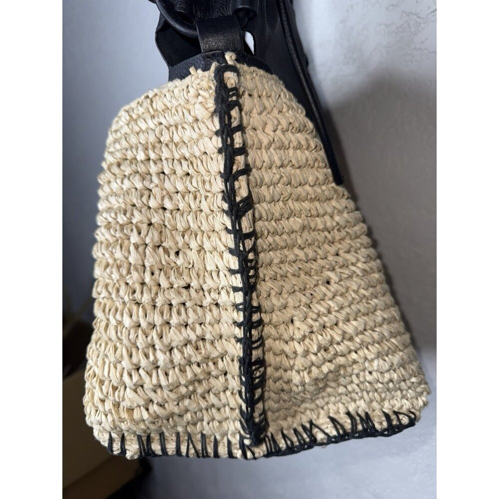 Jamee Leather Straw Tote Vince Camuto Woven Bag Beach Carry All Vacation - Picture 10 of 16